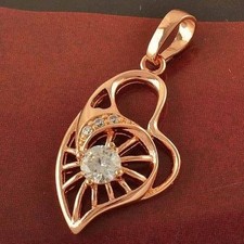 Stunning New 18K Rose Gold Filled Clear White Round CZ Heart Pendant Necklace