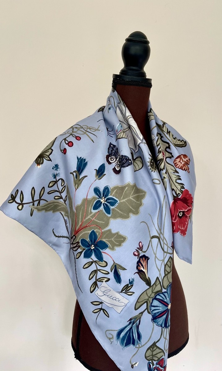 【美品】GUCCI スカーフ archive フローラル＆リボン ネイビー グッチ GUCCI スカーフ バンダナ ストール ネイビー メンズ