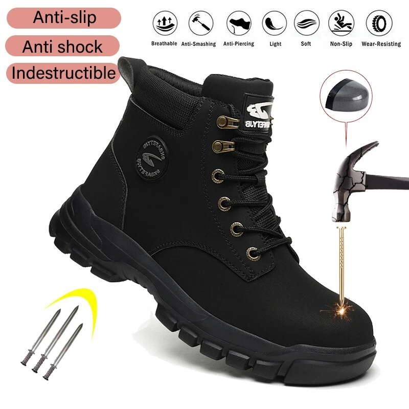 New Waterproof Safety Boots Men Indestructible Steel Toe Work Boots Anti-slip