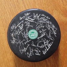 Vintage NEW ENGLAND WHALERS NHL Signature Facsimile Puck RICK LEY TOM WEBSTER