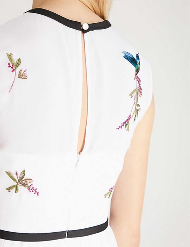 TED BAKER Iina Highgrove hummingbird embroidery bow fit&flare skirt dress 3 12 M - Picture 6 of 12