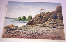 Antique American School Lake Watercolor Downey Landing ?