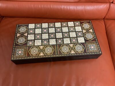 Classic Backgammon Set Checkers Pieces Hand Painted Wood Handmade Game Board 20''