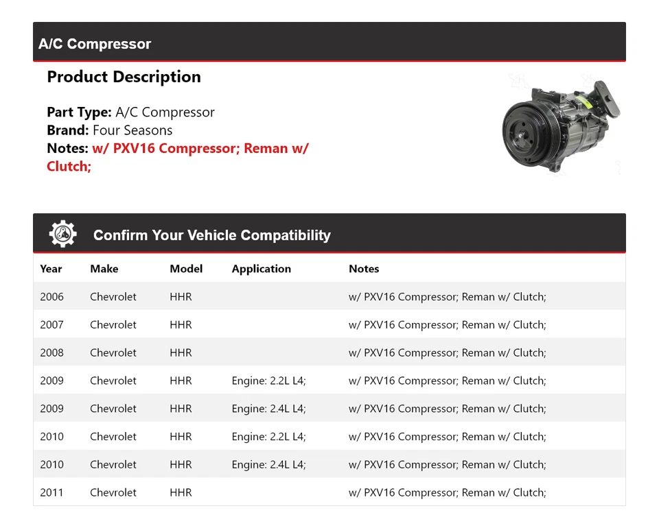 Compresor de aire acondicionado Chevrolet HHR 2006-2011 4 estaciones 2007 2008 2009 2010 Foto 2 de 4
