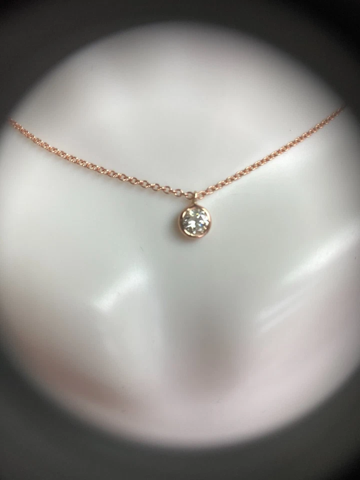 Ожерелье с одним бриллиантом. Натуральный круглый — 17 точек. Цепочка из розового золота 14 карат - 16 дюймов - Изображение 2 из 4