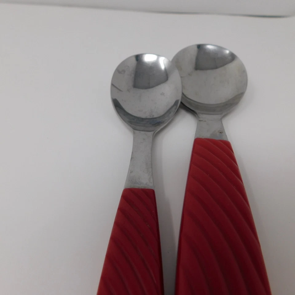 5 Piece Yamazaki Wave Red Set Salad Dinner Fork Soup Spoon Knife Japan Plastic - Image 3 of 4