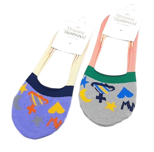 Vivienne Westwood Socks foot cover 2 pair set Orb heart star blue and gray - 第 1/13 張圖片