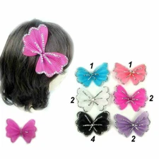 12 Pcs Girls Kids Rhinestone Bow Hair Patches Bangs Grip Holder 4"