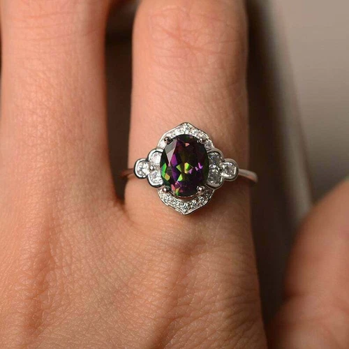 925 Silver Ring Jewelry Mystic Topaz Women Wedding Engagement Rings Size 6-10 - Picture 48 of 57