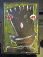 OOAK Vintage Abstract Expressionism Art Pottery Painting Plaque Bart Simpson