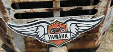 RARE! VINTAGE Rustic Style Yamaha Motorcycles 30" Metal Sign Embossed w/ Wings