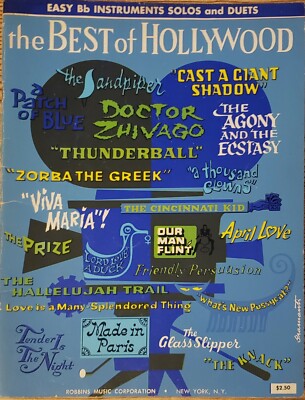 Vtg 1966 Sheet Music The Best of Hollywood Easy Bb Instruments Solos Duets 