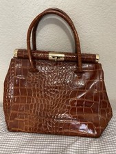 Pelle Di Giada Brown Leather Alligator Embossed Handbag
