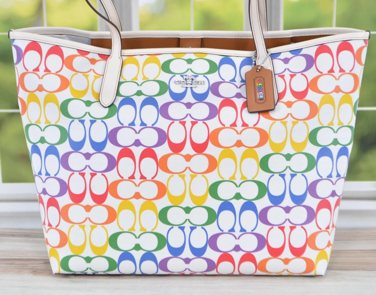 New Coach C4181 Rainbow PRIDE Signature Logo Canvas City Tote