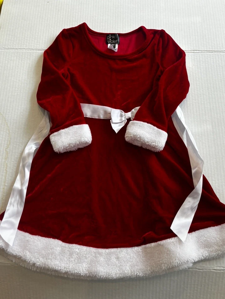 Vestido de terciopelo de Navidad rosa y violeta para niñas rojo y blanco talla 5 Foto 3 de 4