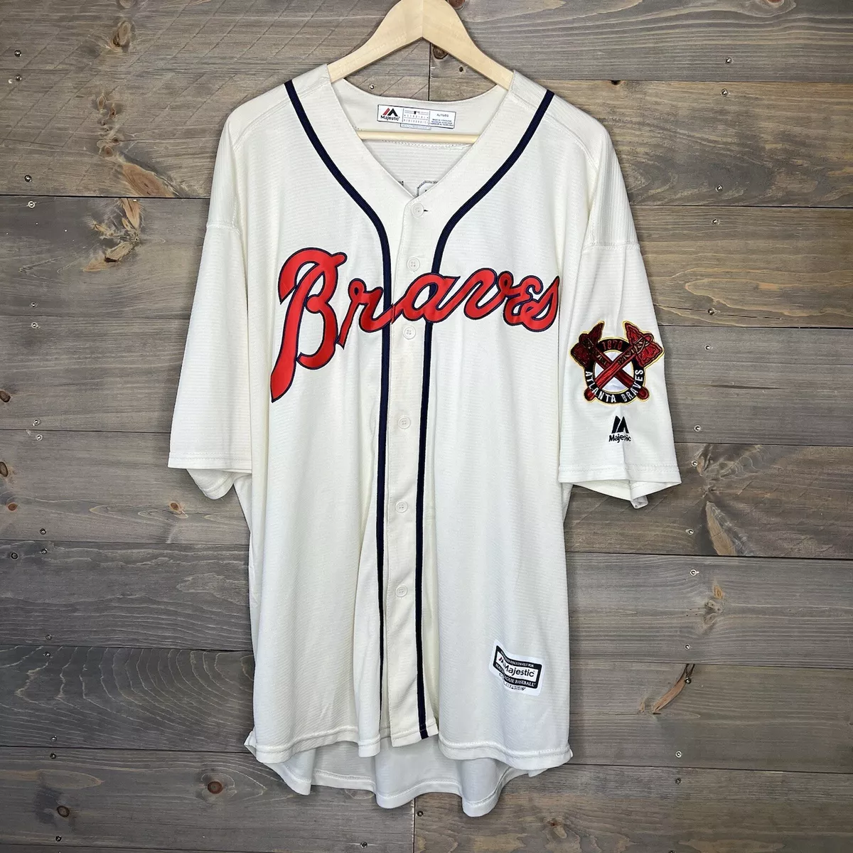 Majestic Atlanta Braves Ozzie Albies #1 Ivory Cool Base Jersey Size XL ATL  MLB