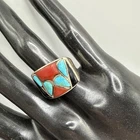 VTG Southwest Sterling Silver Inlaid Multi Stone Adjustable. Ring. 6.8 Grams.