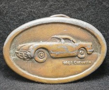 XA05147 VINTAGE 1976 IMC  1953 CORVETTE  OLD SPORTSCAR MENS BRASS BELT BUCKLE