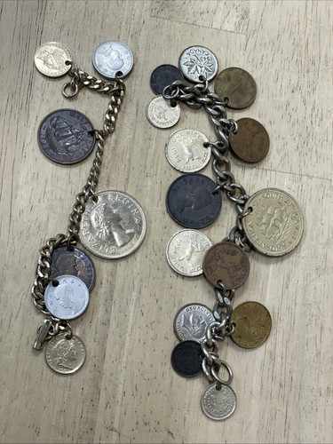 2 World coin Charm Bracelet Jewelry Vintage Coins Silver Nickle