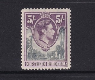 NORTHERN RHODESIA 1938 GVI 5/ GREY & DULL VIOLET SG43 LMM CAT £32