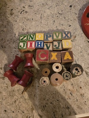 Lot Of Mix Match Blocks, Vintage Thread Spools