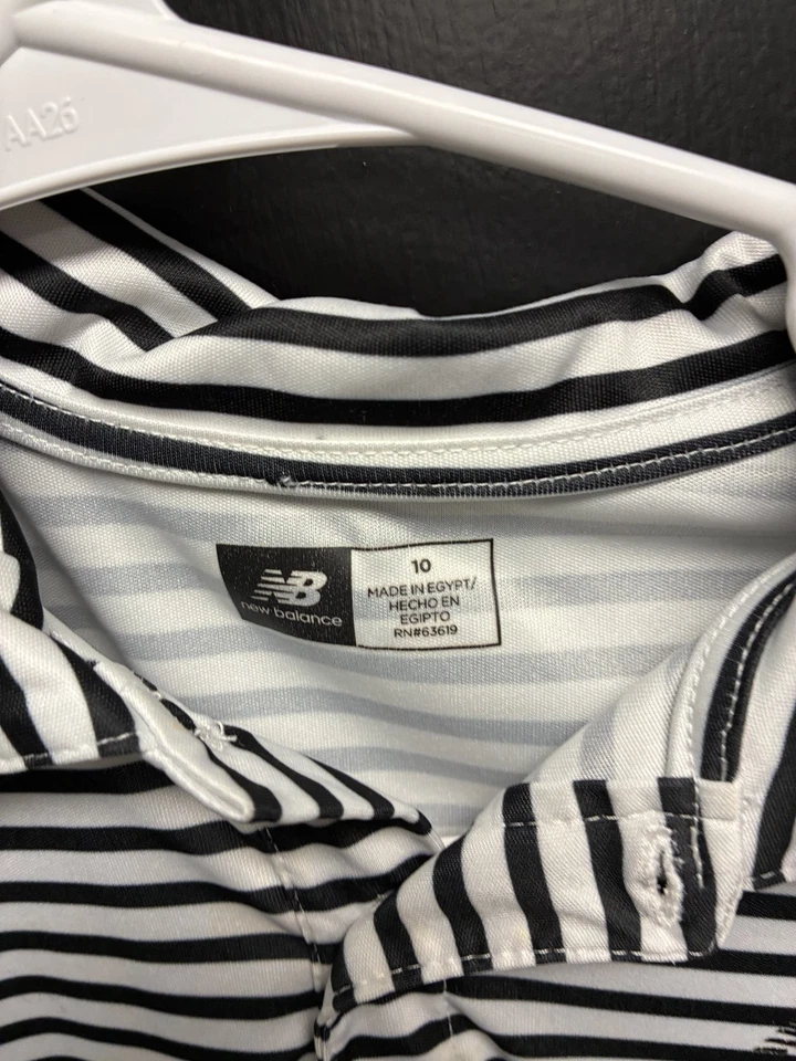 Camisa polo New Balance manga corta a rayas negras/blancas para niños - talla 10 Foto 3 de 3