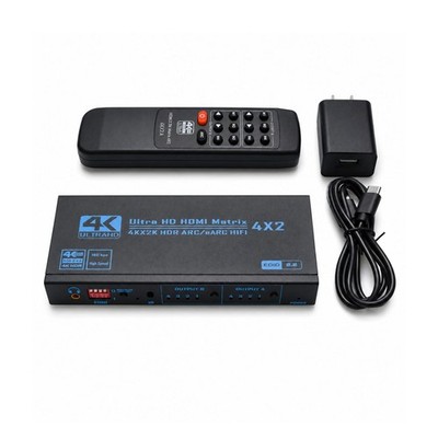 Black 4K 60Hz HDMI Matrix Switcher Splitter 4x2  4 In 2 Out Support ARC EDID