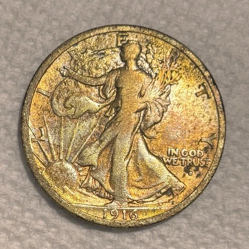 1916 D Walking Liberty Half Dollar - VF - Semi Key Date - Beautiful Toning