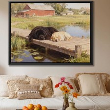 Dog Newfoundland Oil Painting Rustic Wall Decor Dog Lovers Artwork Canvas Print
