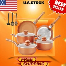 Ultra Nonstick 11pc Copper/Ceramic Cookware Set (Induction/Gas), PFOA Free