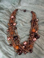 Multi-Strand Earth Tone Glass Bead and Faux Pearl Statement Necklace
