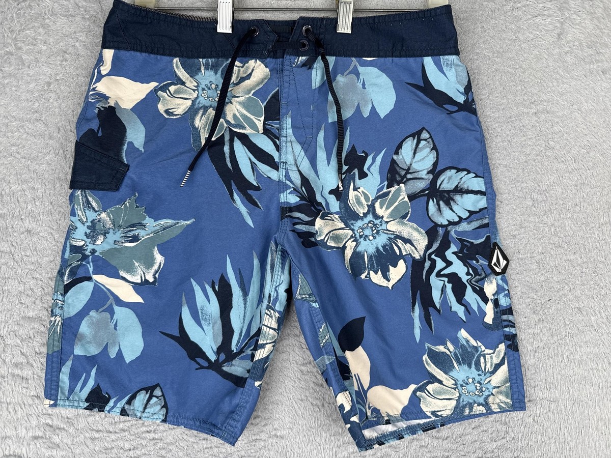 新品 未使用品 VOLCOM BOARD 152 Volcom Board Shorts Mens 30 Blue Floral Swim Trunks Tropical Surf