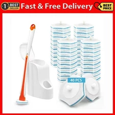 Disposable Toilet Brush Holder Set Wall Mounted with 40 Refills (Orange)