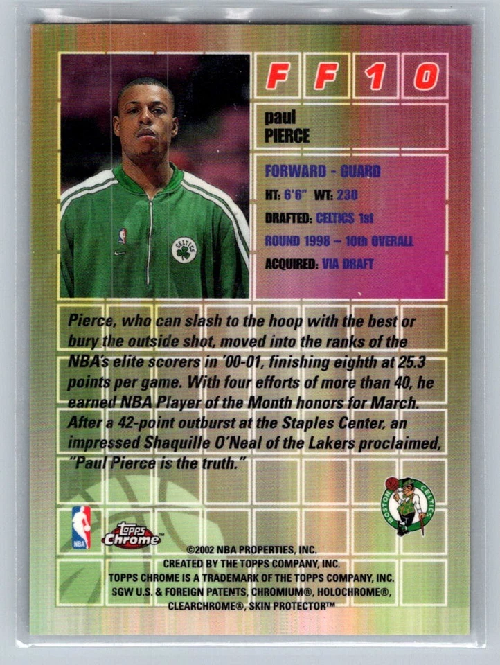 Paul Pierce 2001 Topps Chrome Fast and Furious FF10 Foto 2 de 2