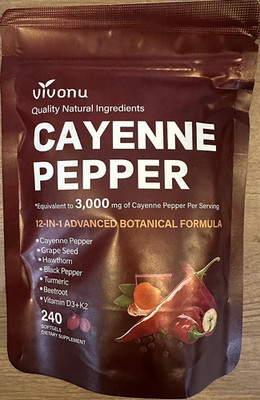 VivoNu Cayenne Pepper Supplement  240 Softgels for Circulation & Vascular Health