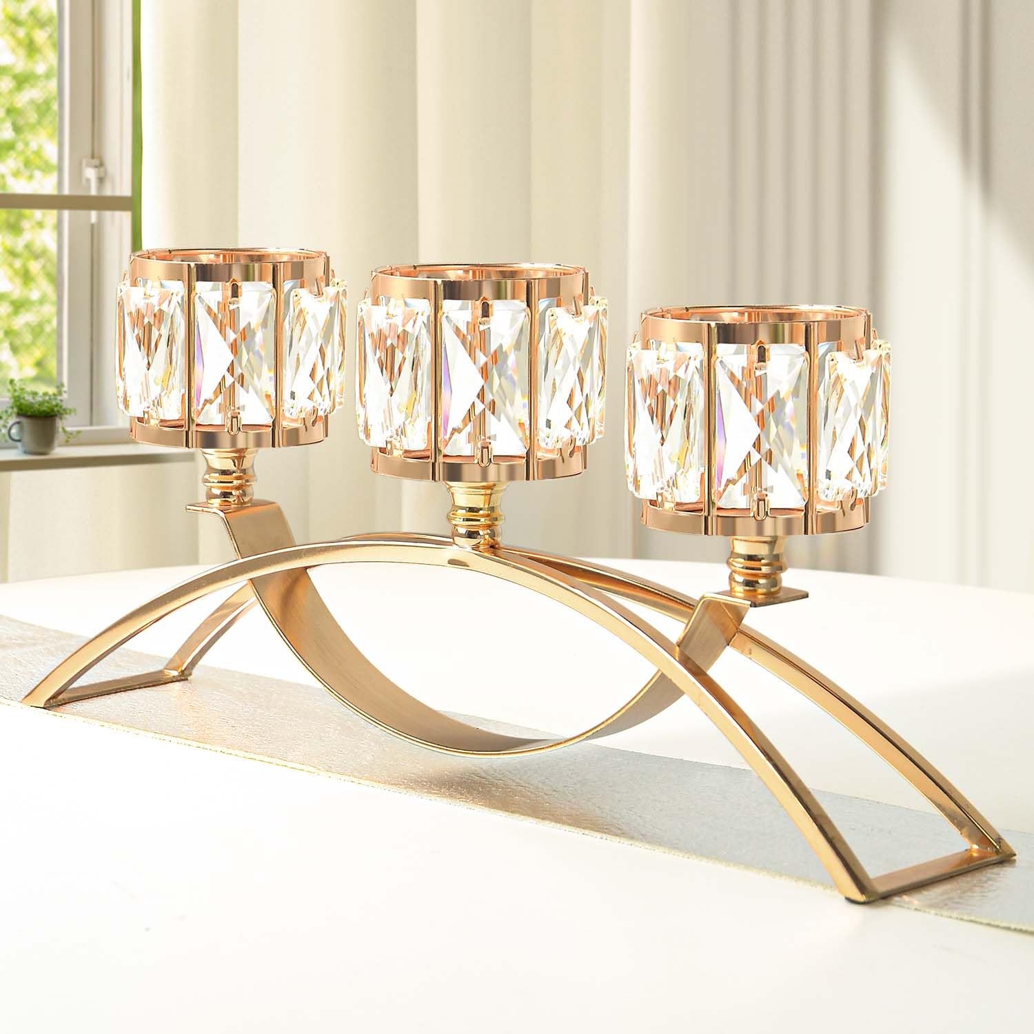3 Arms Crystal Candle Holders, Arch Candlestick Table Candelabras Centerpiece...