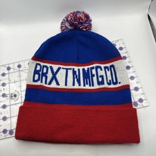 Brixton Knit Red White & Blue Made In USA Pom-Pom Beanie Winter Hat