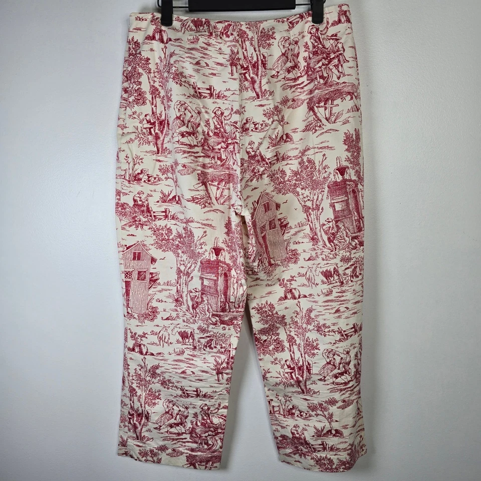 White Stag Toile Print Pants Ladies Size 12 Tusk Red Village Scene Crop - Image 2 of 4