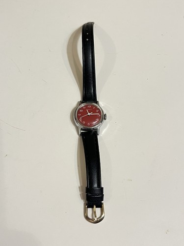 Vintage Timex Mercury Red-Faced White Numbers Wrist Watch 6.5”