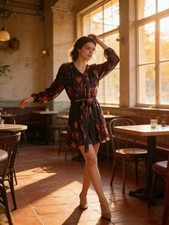 Simply Vera Vera Wang Women’s Floral A-Line V-Neck Belted Dress multicolor M