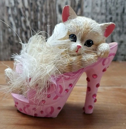 The Hamilton Collection: Purring for Hope Breast Cancer Awareness Cat Figurine
