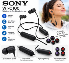 Sony WI-C100 Wireless Bluetooth Neckband In Ear Earbuds Black With Mic WIC100/B