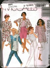 5490 Vintage McCalls SEWING Pattern Misses T Shirt Top Pants Three Lengths OOP