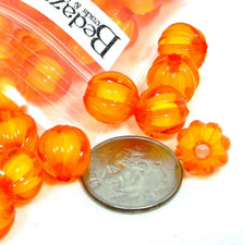 10 Orange Corrugated 10mm Fluted Round Autumn Pumpkin Beads Inside Plastic Bead