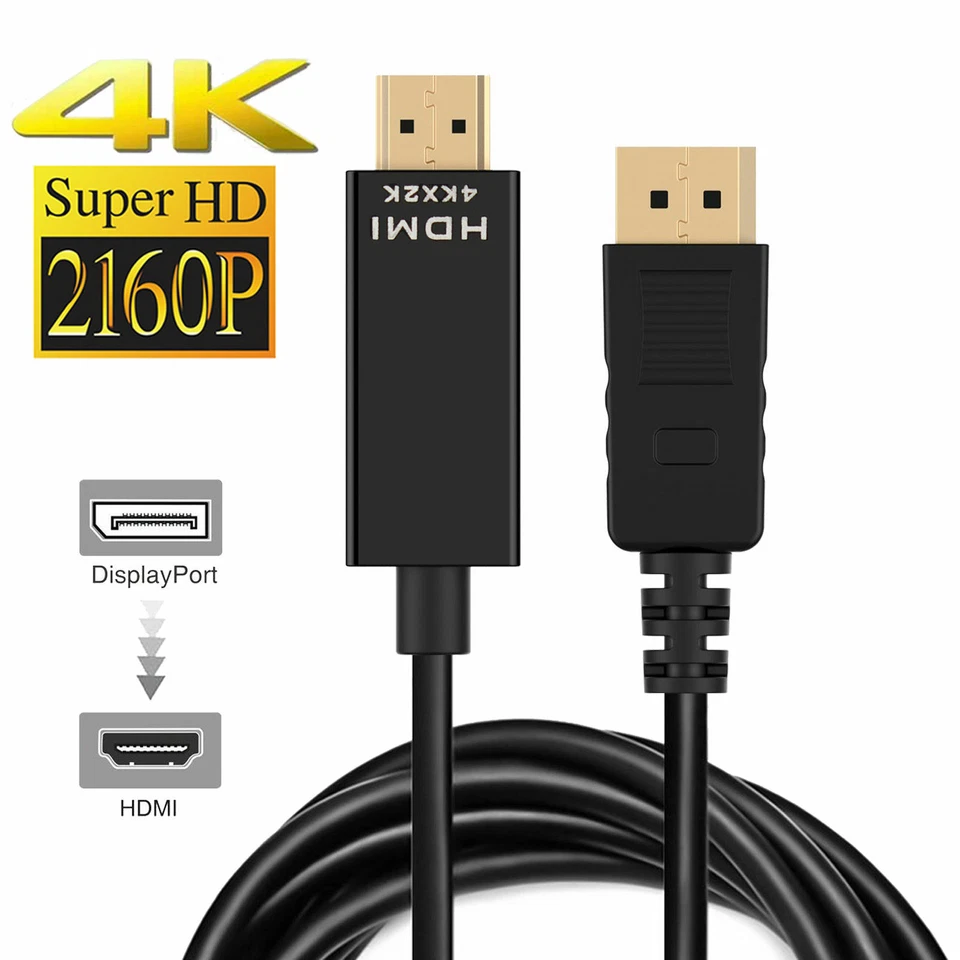 Displayport Display Port DP to HDMI Cable Male to Male Video Adapter 4K Ultra HD - Image 2 of 4
