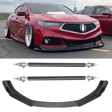 For Acura TLX ILX Carbon Fiber Front Bumper Lip Spoiler Splitters + Strut Rods