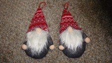 Christmas House Plush Gnome Ornament 4x7.5x2 in. Lot Set of 2  Gray Red White