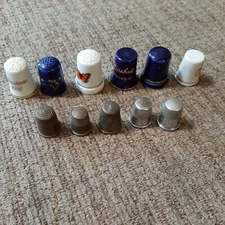 Vintage 11 Thimble Lot Christmas 1981, Cobalt Blue & Metal