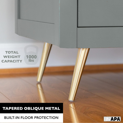 Tapered Oblique Metal Furniture Leg - Set of 4 Gold Mid Century Modern 6 Inch Ta - Picture 2 of 7
