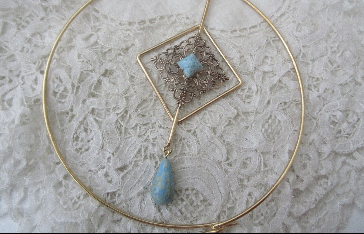 Jens イェンス BLUE GLASS MOTIF CHOKERS 24AW Denim Choker Rhinestone Embellished Necklace One Size